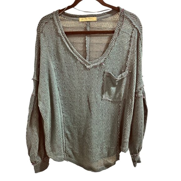 ✌️ 2/$40 ✌️ We The Free Womens Teal Chevron Knit V-Neck Sweater Top Size S - Picture 1 of 8